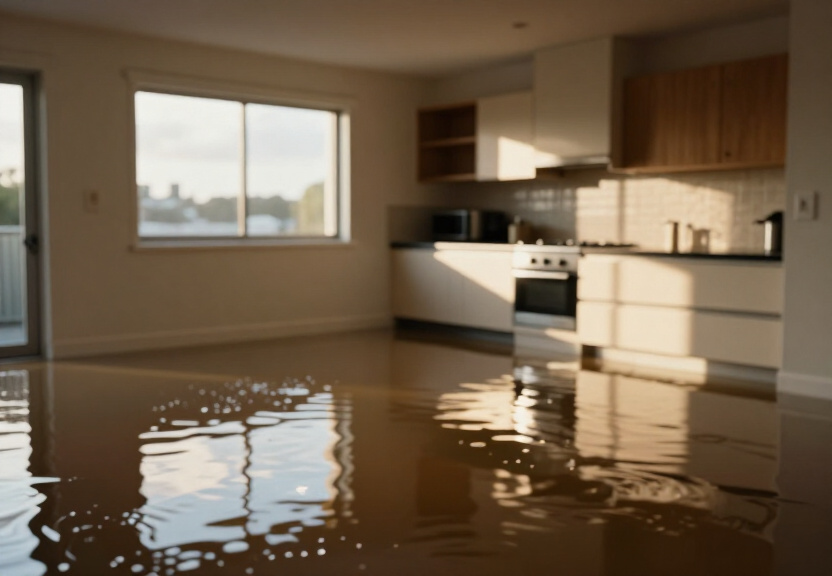 Flooded basement in Cecil Hills before drying